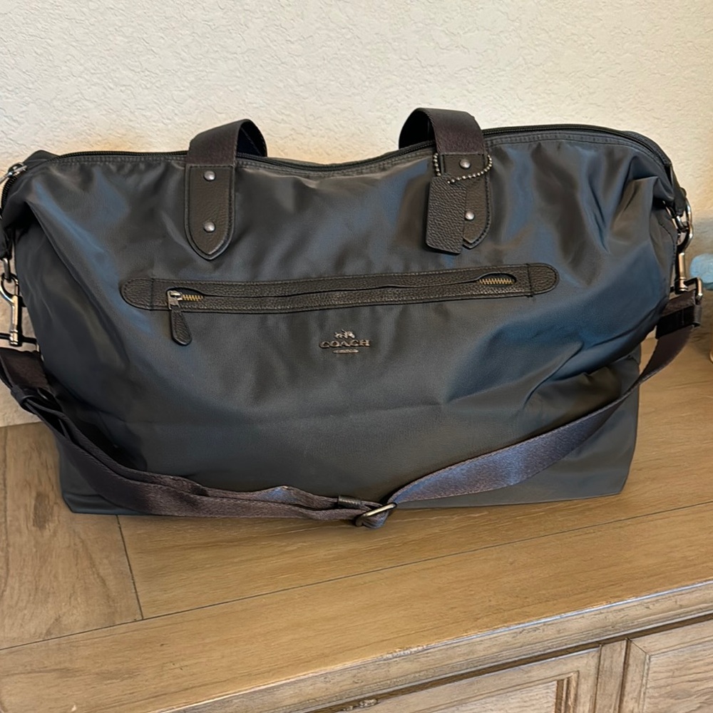 Coach Black Duffel Bag with Leather Trim and Detachable Strap